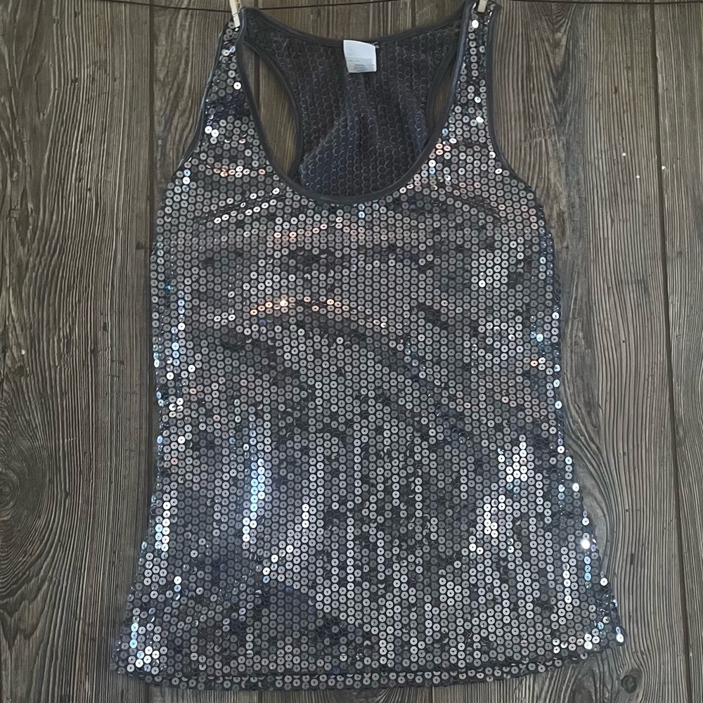 Lily White Shimmering Silver Sequin Tank Top